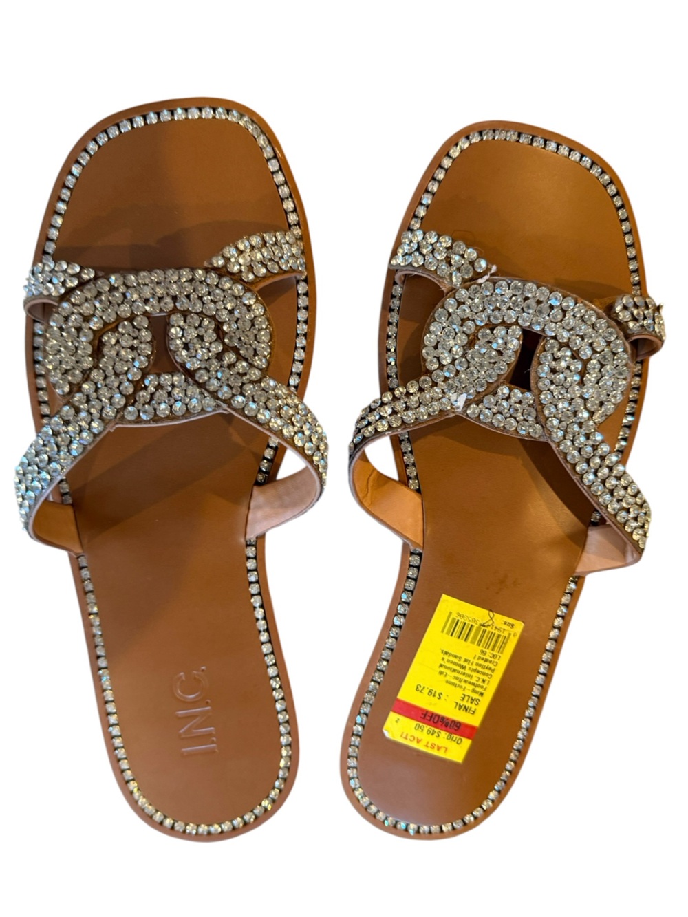INC Silver Sandals Crystal Bling Slides Flats Square Toed Size 8 New NIB - Picture 3 of 4